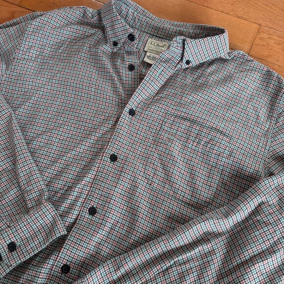 LL Bean Shirt Mens XL TALL Flannel Slightly Fitted Houndstooth Plaid 100% Cotton - Picture 1 of 8